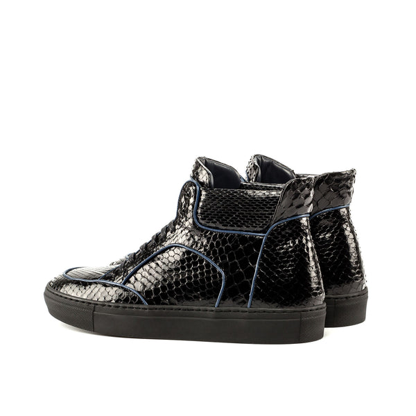 Ambrogio 3631 Men's Shoes Black Exotic Snake-Skin High Top Sneakers (AMB1114)-AmbrogioShoes