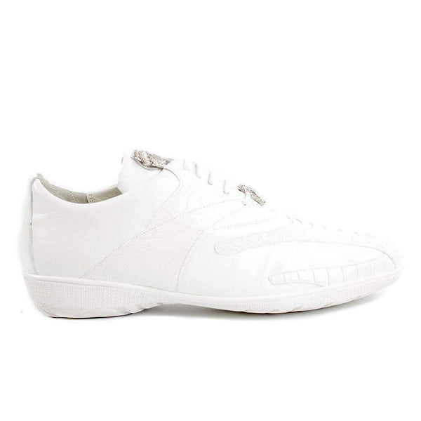 Belvedere Mens White Genuine Ostrich & Soft Calf Sneakers 2010 (BV2121)-AmbrogioShoes