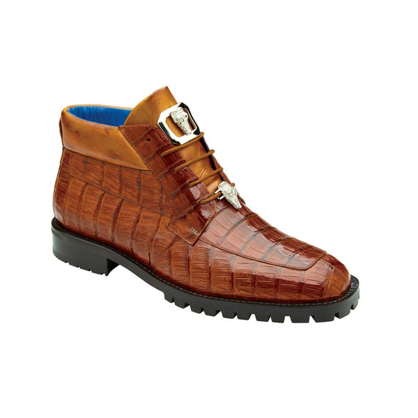Belvedere Garllardo U02 Men's Shoes Antique Sport Brown Exotic Caiman Crocodile Derby Split-Toe Boots (BV3075)-AmbrogioShoes