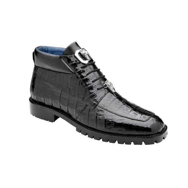 Belvedere Garllardo U02 Men's Shoes Black Exotic Caiman Crocodile Derby Split-Toe Boots (BV3076)-AmbrogioShoes