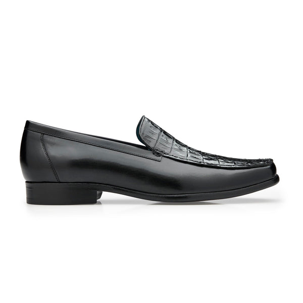 Belvedere Gosto BD2 Men's Shoes Black Exotic Caiman Crocodile / Calf-Skin Leather Moccasin Loafers (BV3082)-AmbrogioShoes