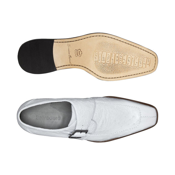 Belvedere Josh Men's Shoes White Genuine Ostrich Split Toe Monkstraps Loafers 114011 (BV2846)-AmbrogioShoes
