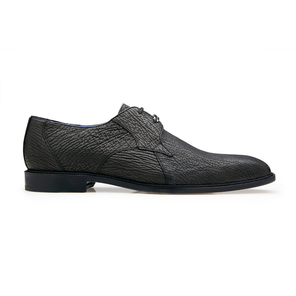 Belvedere Ray R46 Men's Shoes Black Exotic Shark-Skin Derby Oxfords (BV3085)-AmbrogioShoes