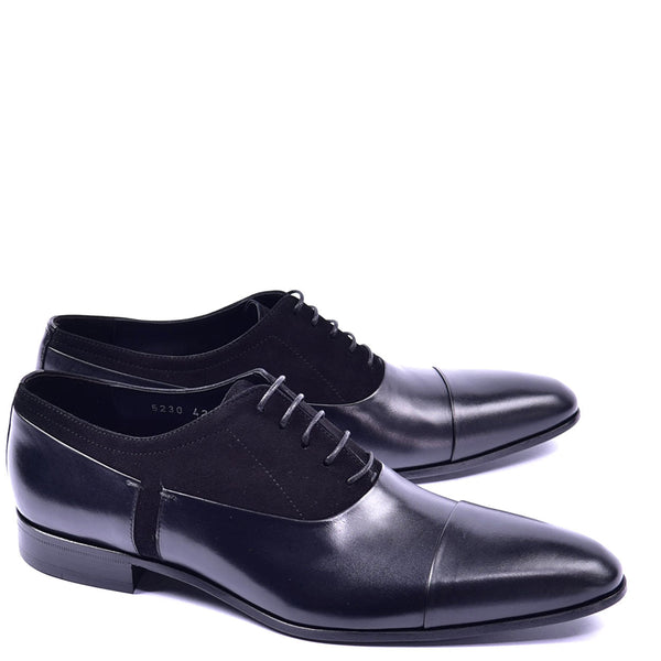 Corrente C0014041 5230 Men's Shoes Black Suede / Calf-Skin Leather Cap-Toe Oxfords (CRT1355)-AmbrogioShoes
