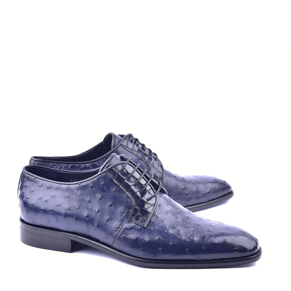 Corrente C01504 6348 Men's Shoes Navy Genuine Ostrich Lace up Derby Oxfords (CRT1314)-AmbrogioShoes