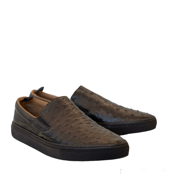 Corrente P00023 Grafton Men's Shoes Black Genuine Ostrich Loafers (CRT1360)-AmbrogioShoes