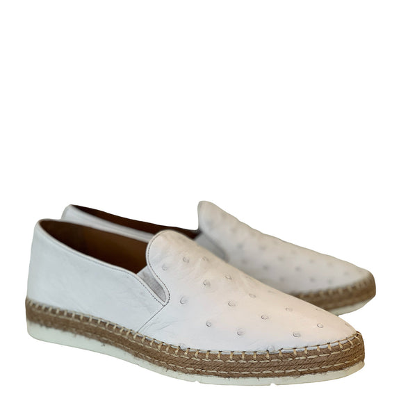 Corrente P0003 San Remo Men's Shoes White Genuine Ostrich Leather Fashion Loafers (CRT1353)-AmbrogioShoes