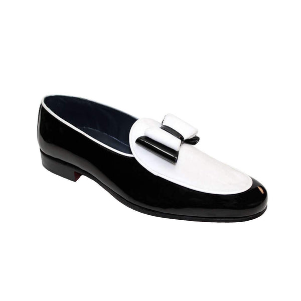 Duca Amalfi Men's Shoes White-Top and Black-Side Suede / Patent Leather Loafers (D4700)-AmbrogioShoes