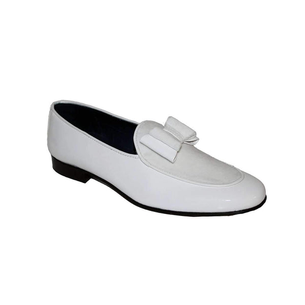 Duca Amalfi Men's Shoes White Suede / Patent Leather Loafers (D4705)-AmbrogioShoes