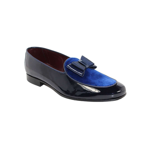 Duca Shoes Men's Amalfi Blue Velvet & Patent Leather Loafers(D4501)-AmbrogioShoes