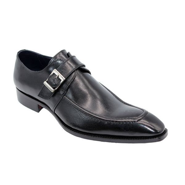 Duca Garda Men's Shoes Black Calf-Skin Leather Monk-Strap Loafers (D4856)-AmbrogioShoes