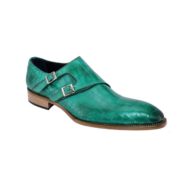 Duca Vergato Men's Shoes Mint Green Crocodile Print Leather Monk-Straps Loafers (D5013)-AmbrogioShoes