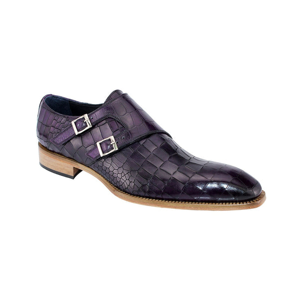 Duca Vergato Men's Shoes Purple Crocodile Print Leather Monk-Straps Loafers (D5014)-AmbrogioShoes