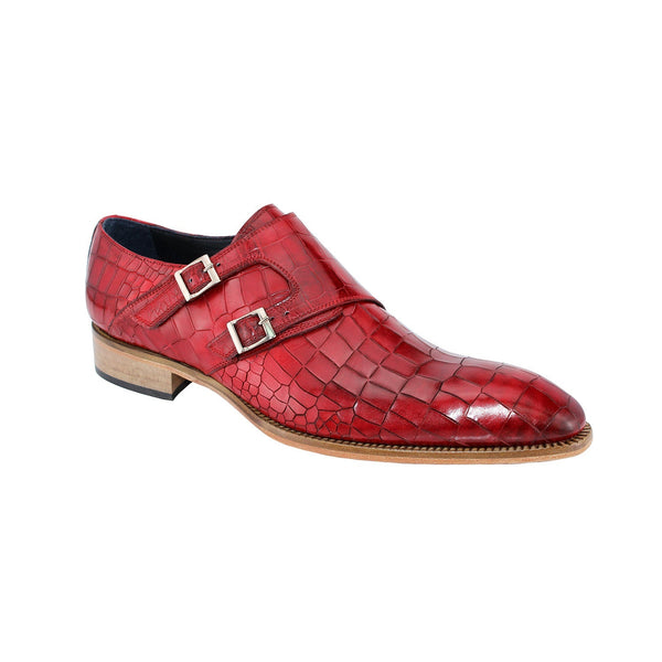 Duca Vergato Men's Shoes Red Crocodile Print Leather Monk-Straps Loafers (D5015)-AmbrogioShoes