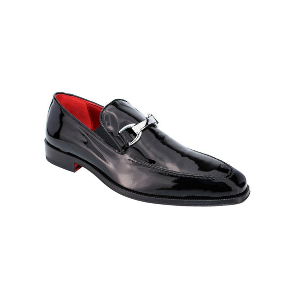 Emilio Franco Loris Men's Shoes Black Patent Leather Horsebit Loafers (EF3844)-AmbrogioShoes