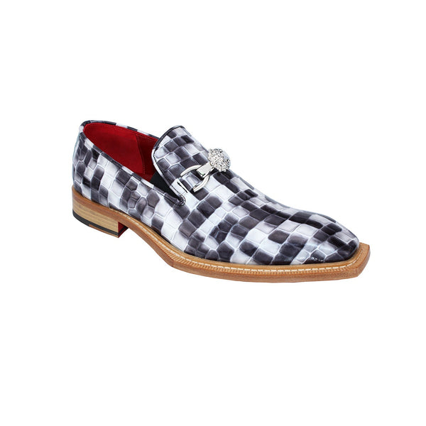 Emilio Franco Narcisco Men's Shoes Black & White Crocodile Print / Patent Leather Loafers (EFC1090)-AmbrogioShoes