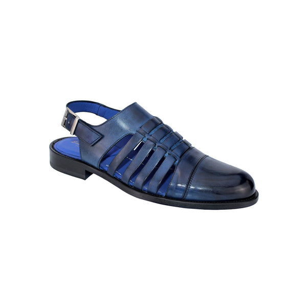 Emilio Franco Terzo Men's Shoes Navy Calf-Skin Leather Sandals (EF3858)-AmbrogioShoes