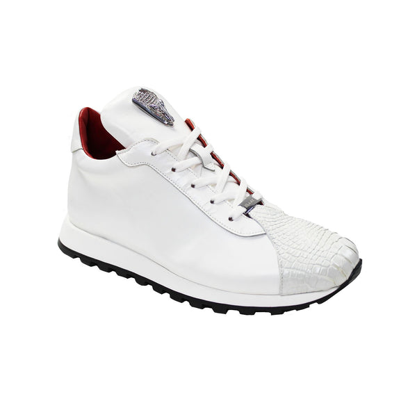 Fennix Felix Men's Shoes White Exotic Alligator / Calf-Skin Leather Casual Sneakers (FX2612)-AmbrogioShoes