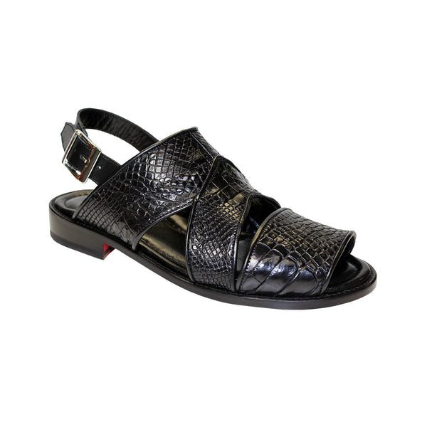 Fennix Harold Men's Shoes Black Exotic Alligator Slip-On Sandals (FX2620)-AmbrogioShoes