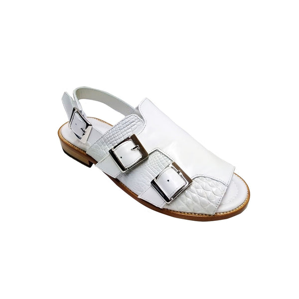 Fennix Leo Men's Shoes White Exotic Alligator / Calf-Skin Leather Slip-on Sandals (FX2631)-AmbrogioShoes