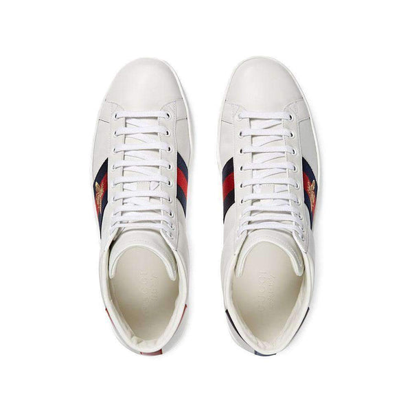 Gucci Bee Ace High-Top Sneakers White Leather Trainers 501803 DOPE0 (GG1702)-AmbrogioShoes