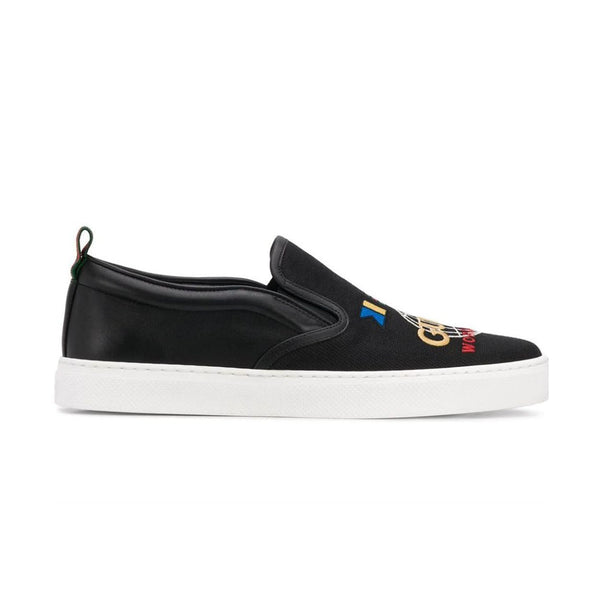 Gucci Dublin Men's Shoes Black Worldwide Sewed Cotton / Calf-Skin Leather Slip-On Sneakers (GGM1712)-AmbrogioShoes