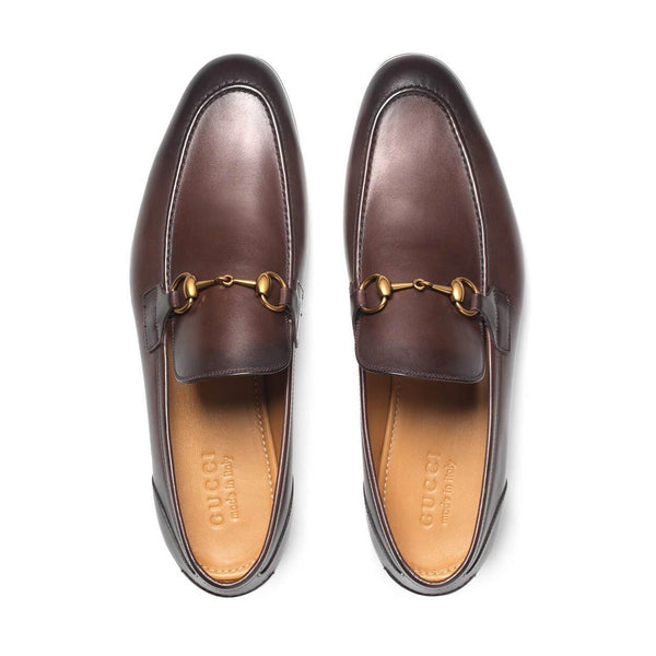Gucci Jordaan Leather Loafers Men's Shoes Dark Brown Bit 406994 (GGM1706)-AmbrogioShoes
