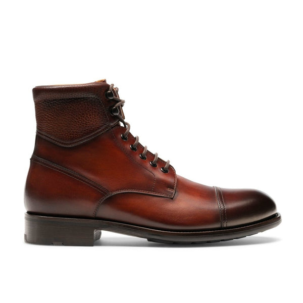 Magnanni 22490 Peyton-II Men's Shoes Cognac Pubbled Print / Calf-Skin Leather Darby Cap-Toe Boots (MAG1050)-AmbrogioShoes