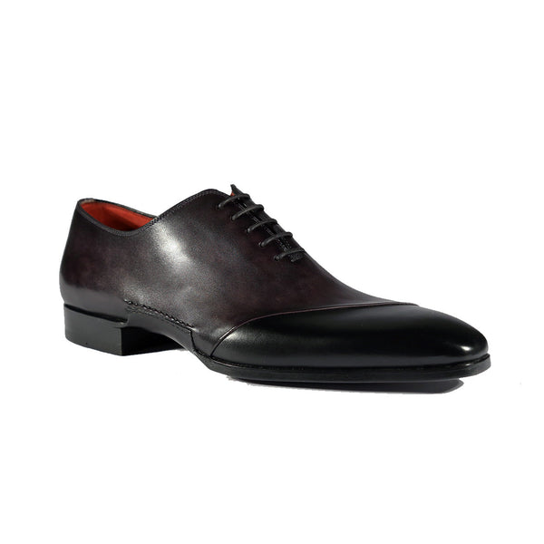 Magnanni 23869 Men's Shoes Black & Gray Patina Leather Dress Oxfords (MAGS1088)-AmbrogioShoes