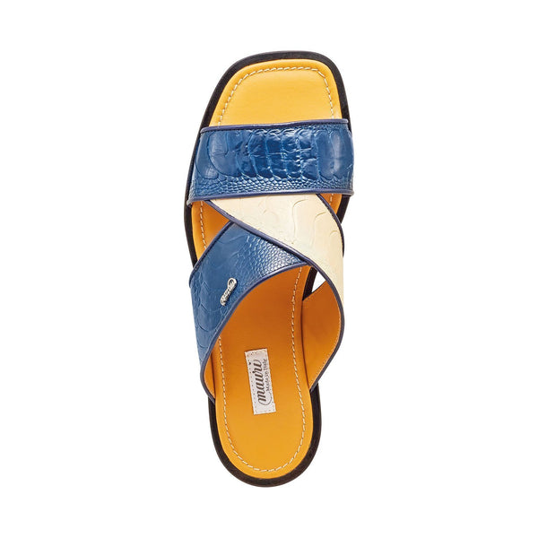 Mauri 5093 Traveler Men's Shoes Cream & Wonder Blue Ostrich Leg Sandals (MA5313)-AmbrogioShoes