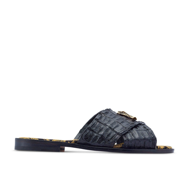 Mauri 5134 Coral Men's Shoes Black Exotic Hornback Slip-On Sandals (MA5439)-AmbrogioShoes