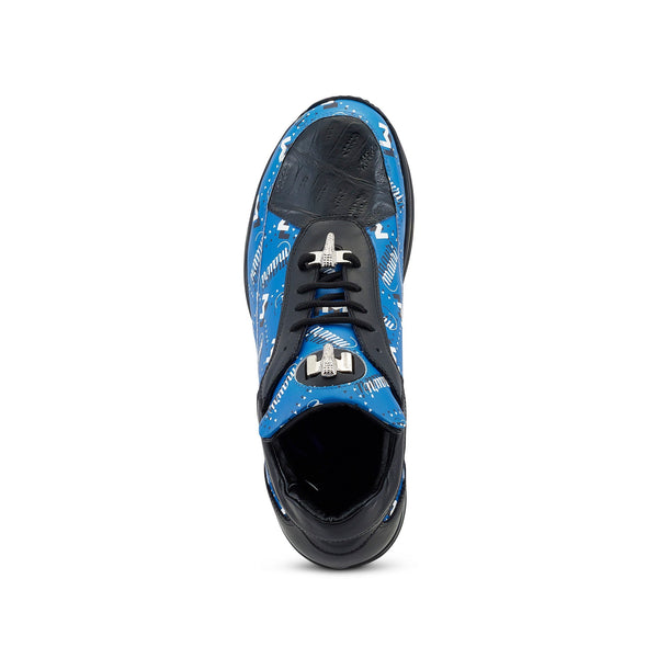 Mauri Baller 8900/2 Men's Shoes Black & Blue Exotic Crocodile / Calf-Skin Leather Casual Sneakers (MA5506)-AmbrogioShoes