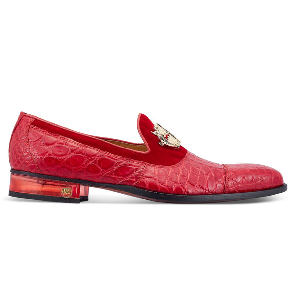 Mauri Count 3215 Men's Shoes Red Exotic Alligator / Velvet Slip-On Loafers (MA5472)-AmbrogioShoes