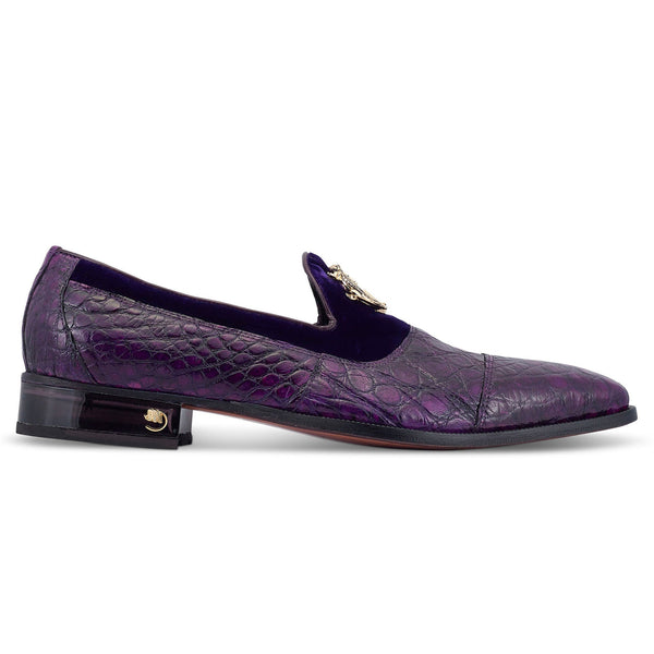 Mauri Count 3215 Men's Shoes Violet Exotic Alligator / Velvet Slip-On Loafers (MA5473)-AmbrogioShoes