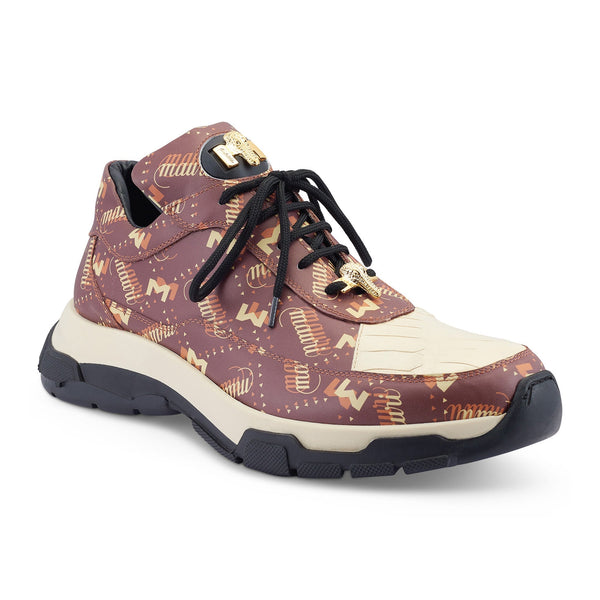 Mauri Imprint 8900/2 Men's Shoes Brown & Cream Exotic Crocodile / Calf-Skin Leather Casual Sneakers (MA5502)-AmbrogioShoes