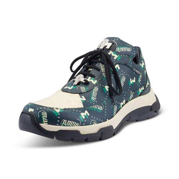 Mauri Imprint 8900/2 Men's Shoes Green & Cream Exotic Crocodile / Calf-Skin Leather Casual Sneakers (MA5501)-AmbrogioShoes