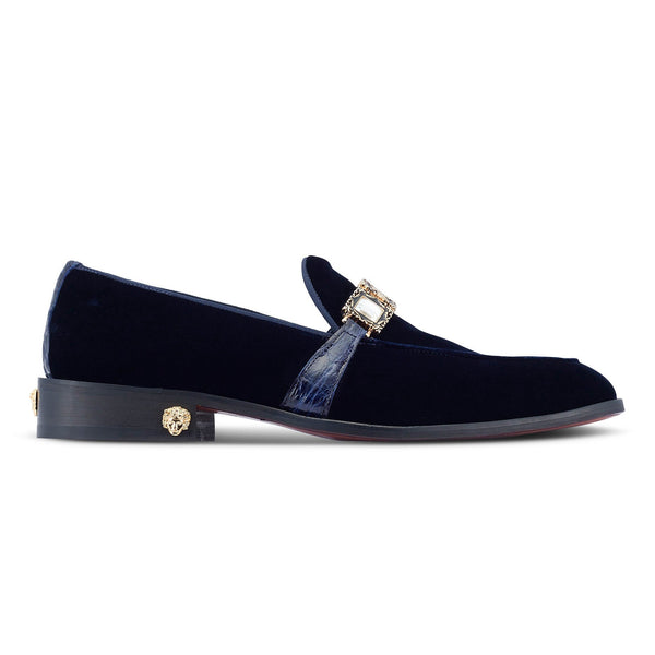 Mauri Lavish 4940/2 Men's Shoes Wonder Blue Exotic Alligator / Velvet Slip-On Loafers (MA5470)-AmbrogioShoes