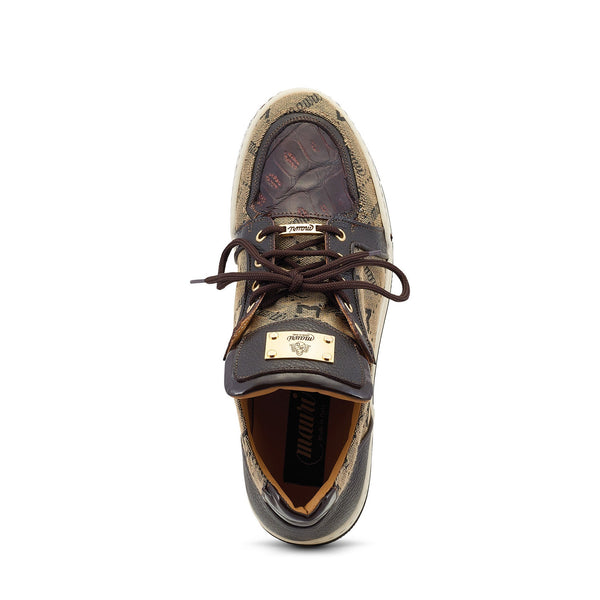 Mauri Supreme 8440/1 Men's Shoes Sport Rust & Taupe Exotic Crocodile / Fabric / Calf-Skin Leather Casual Sneakers (MA5489)-AmbrogioShoes