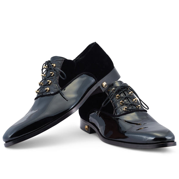 Mauri Tycoon 4993 Men's Shoes Black Alligator/ Velvet / Patent Leather Formal / Dress Oxfords (MA5474)-AmbrogioShoes