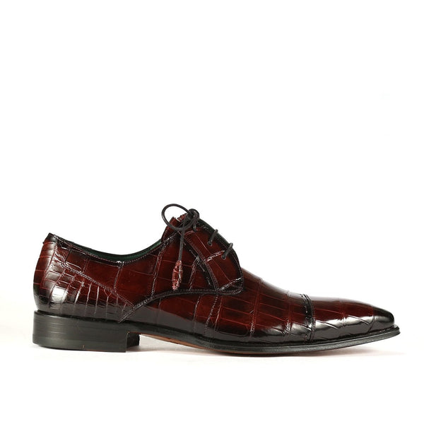 Mezlan 4818-J Men's Shoes Burgundy Exotic Alligator Skin Cap-Toe Derby Oxfords (MZS3389)-AmbrogioShoes