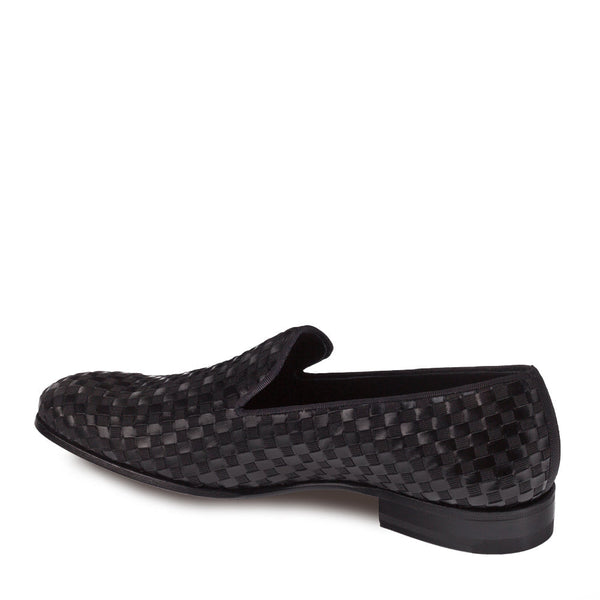 Mezlan 9048 Caba Men's Shoes Black Calf-Skin Leather Woven Venetian Slip On Loafers (MZ3498)-AmbrogioShoes