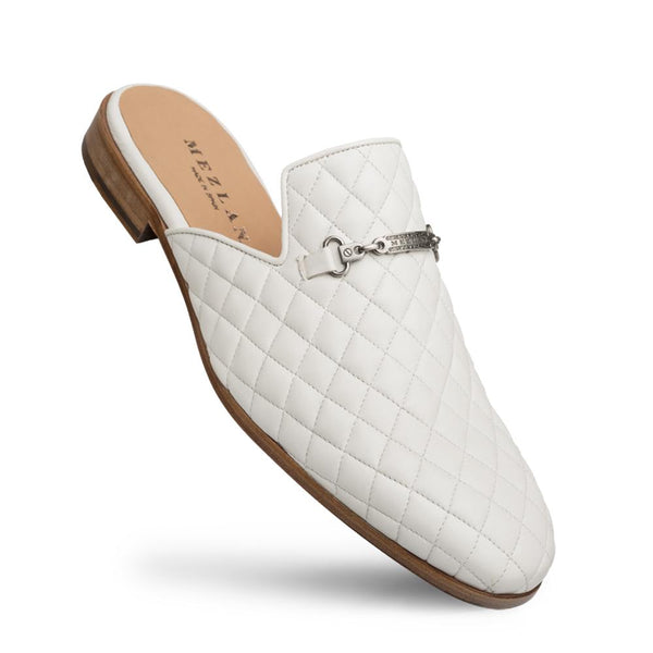 Mezlan 9980 S111 Men's Shoes White Quilted Calf-Skin Leather Mule Sandals (MZ3365)-AmbrogioShoes