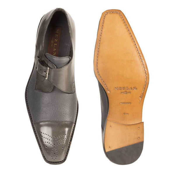 Mezlan Mens Luxury Shoes Phoenix Grey Calfskin & Deerskin Monk Strap Loafers (MZ2034)-AmbrogioShoes