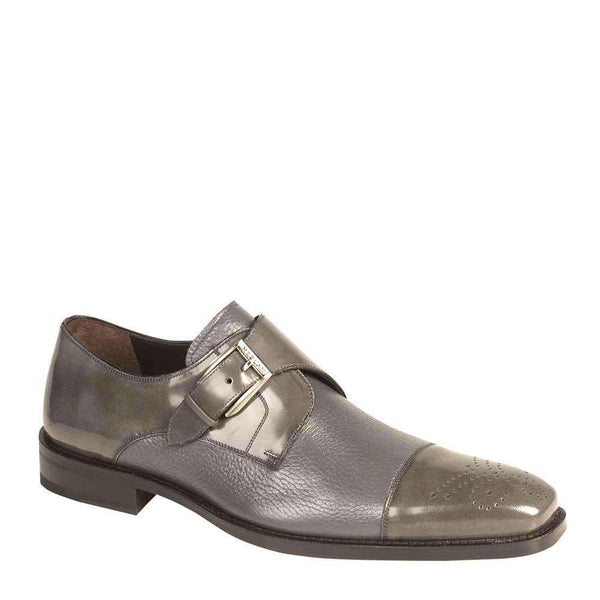 Mezlan Mens Luxury Shoes Phoenix Grey Calfskin & Deerskin Monk Strap Loafers (MZ2034)-AmbrogioShoes