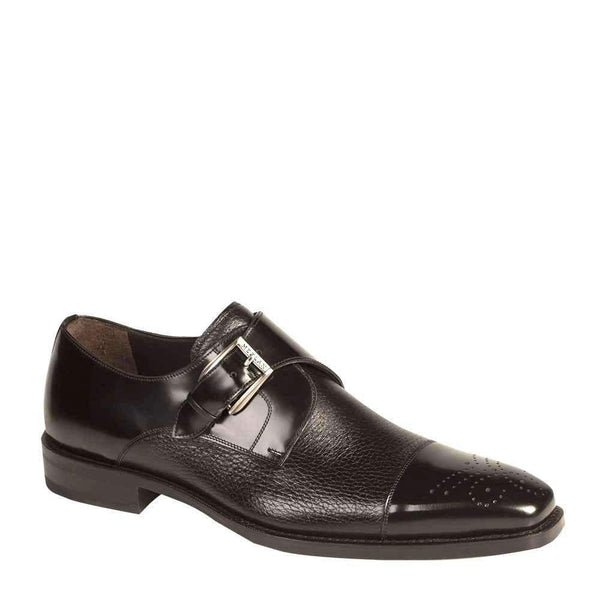 Mezlan Men's Luxury Shoes Phoenix Black Calfskin & Deerskin Monk Strap Loafers (MZ2032)-AmbrogioShoes