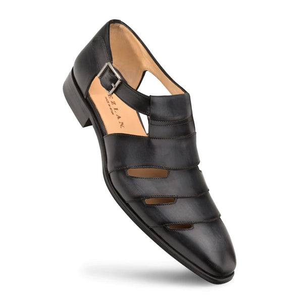 Mezlan S20304 Men's Shoes Black Patina Leather Dress Sandals (MZ3465)-AmbrogioShoes