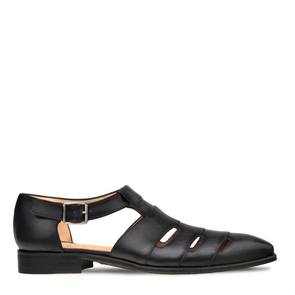 Mezlan S20304 Men's Shoes Black Patina Leather Dress Sandals (MZ3465)-AmbrogioShoes