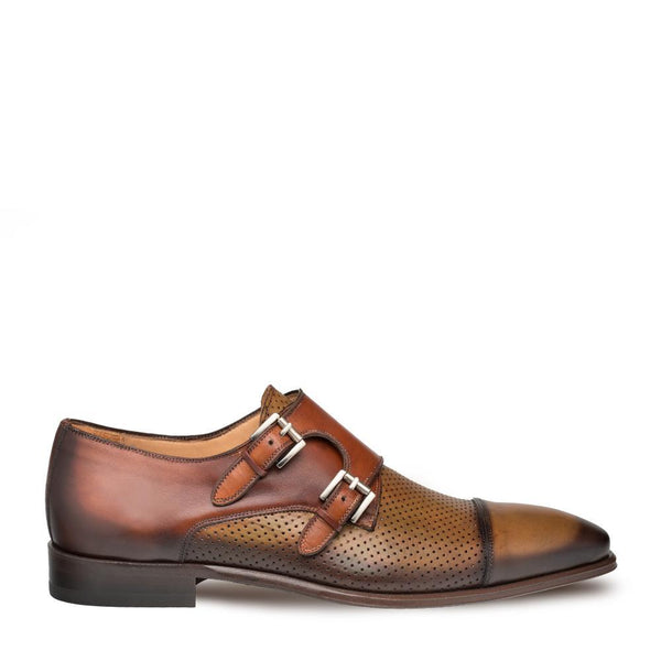 Mezlan Saber Men's Shoes Olive and Cognac Calf-Skin Leather Monkstraps Loafers 9420 (MZ3135)-AmbrogioShoes