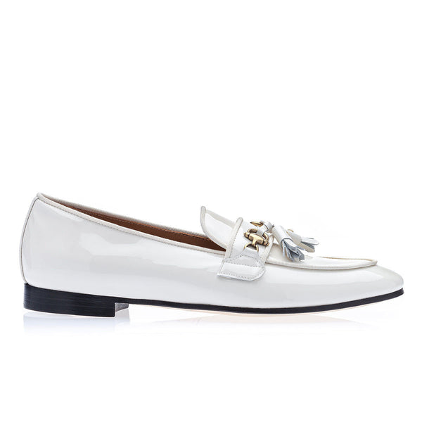 SUPERGLAMOUROUS Bruno Men's Shoes White Patent Leather Belgian Loafers (SPGM1139)-AmbrogioShoes