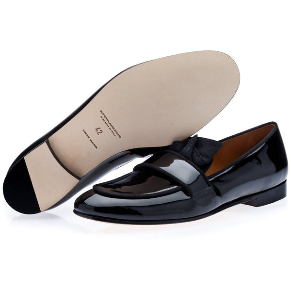 SUPERGLAMOUROUS Cordobes Men's Shoes Black Superior Patent Leather Slipper Loafers (SPGM1177)-AmbrogioShoes